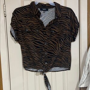 Lipslide linen blend Brown Zebra Print Button-Down Shirt